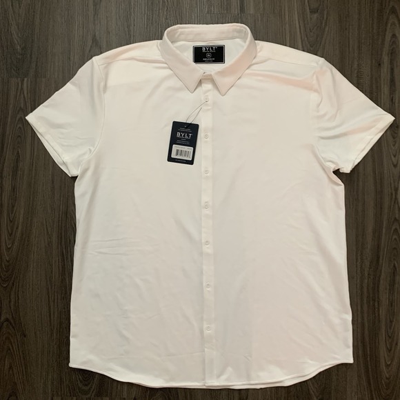 BYLT Premium Basic Executive Fit Strch Shirt XXL Ivory Button Up Short Sleeve - Picture 2 of 9